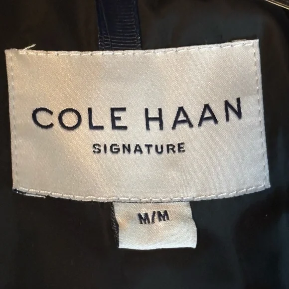 Cole Haan Puffer Coat Down Filled Faux Fur Collar Hidden Hood Blk Sz M Like New - Picture 14 of 15